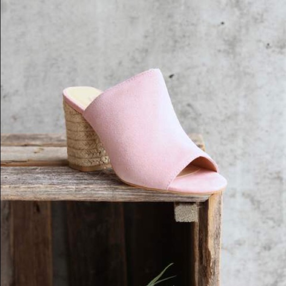 NIB Blush Pink Suede Jute Wrap Heel Slide Mule - Picture 5 of 8